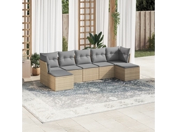 Vidaxl 7 Pcs Conjunto De Sofás P/ Jardim Com Almofadões Vime Pe Bege