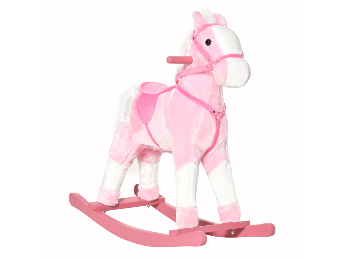 Cavalo Baloiço Poliéster e Madeira de Choupo cor Rosa 74x28x65 cm HOMCOM