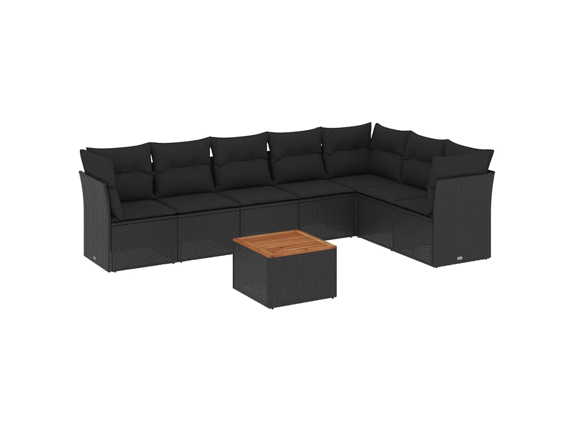 Conjunto de 8 sofás de jardim com almofadões Vime Pe Preto MAISON EXCLUSIVE (N/A)