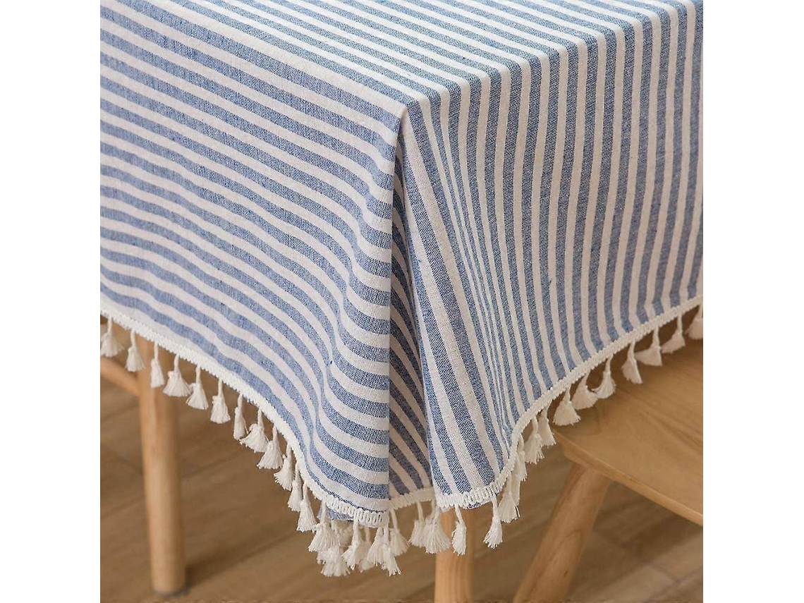 Toalha De Mesa De Algodão E Linho Com Listras E Borlas, Retangular, À Prova De Poeira, Para Decoração De Mesa De Jantar De Cozinha (140 Cm X 180 Cm, A