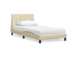 Cama De Solteiro | Camas Para Quarto | Cama Com Colchão Hanko 100x200 Cm Tecido Cor Creme