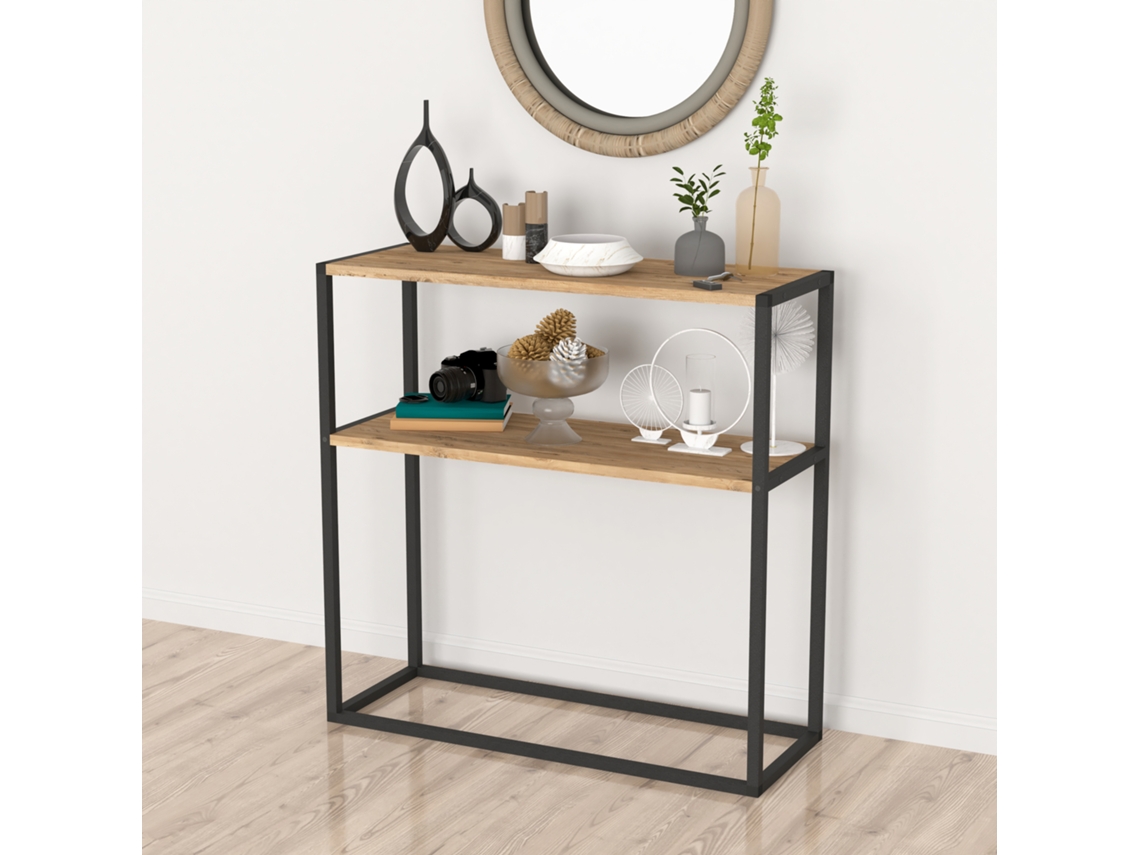 Consola [EN.CASA] (Preto - Aglomerado Aço - 90 x 90 x 34 cm)