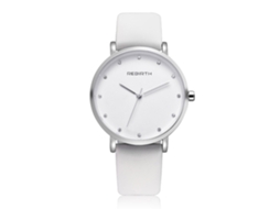 Relógio de Pulso Feminino de Couro Pu com Strass Movimento de Quartzo Branco