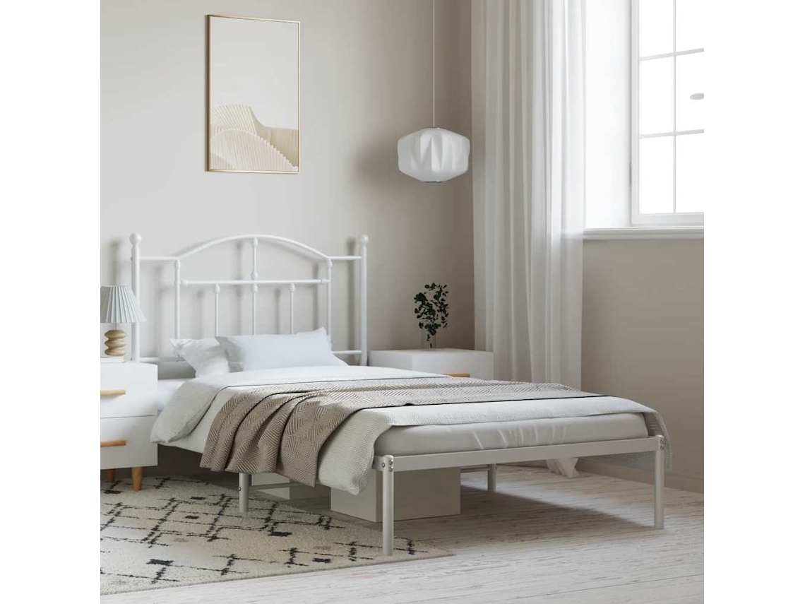 Vidaxl Estrutura De Cama Com Cabeceira 100x190 Cm Metal Branco
