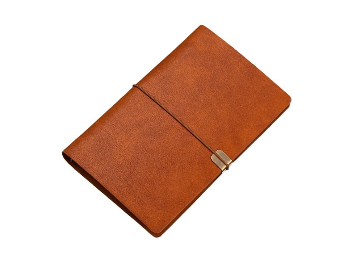 Caderno A6 Folhas Soltas - Bloco Notas - Capa Couro - Com Tiras - Castanho