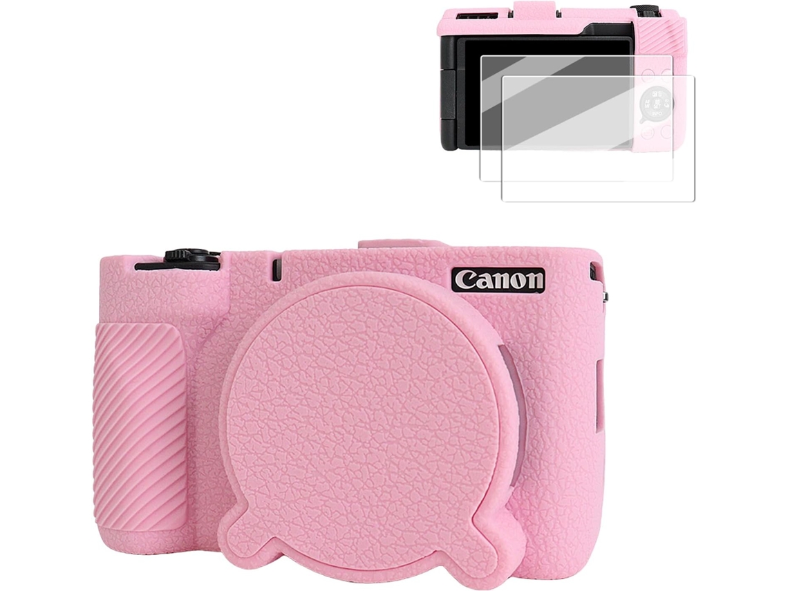 Capa Protetora Silicone HEXINYIGJLY para Canon Powershot V1acesso Tripétampa Objetiva, Películas Ecrã Rosa