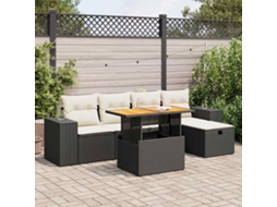 Vidaxl 6 Pcs Conjunto Sofás Jardim C/ Almofadões Vime Pe/acácia Preto