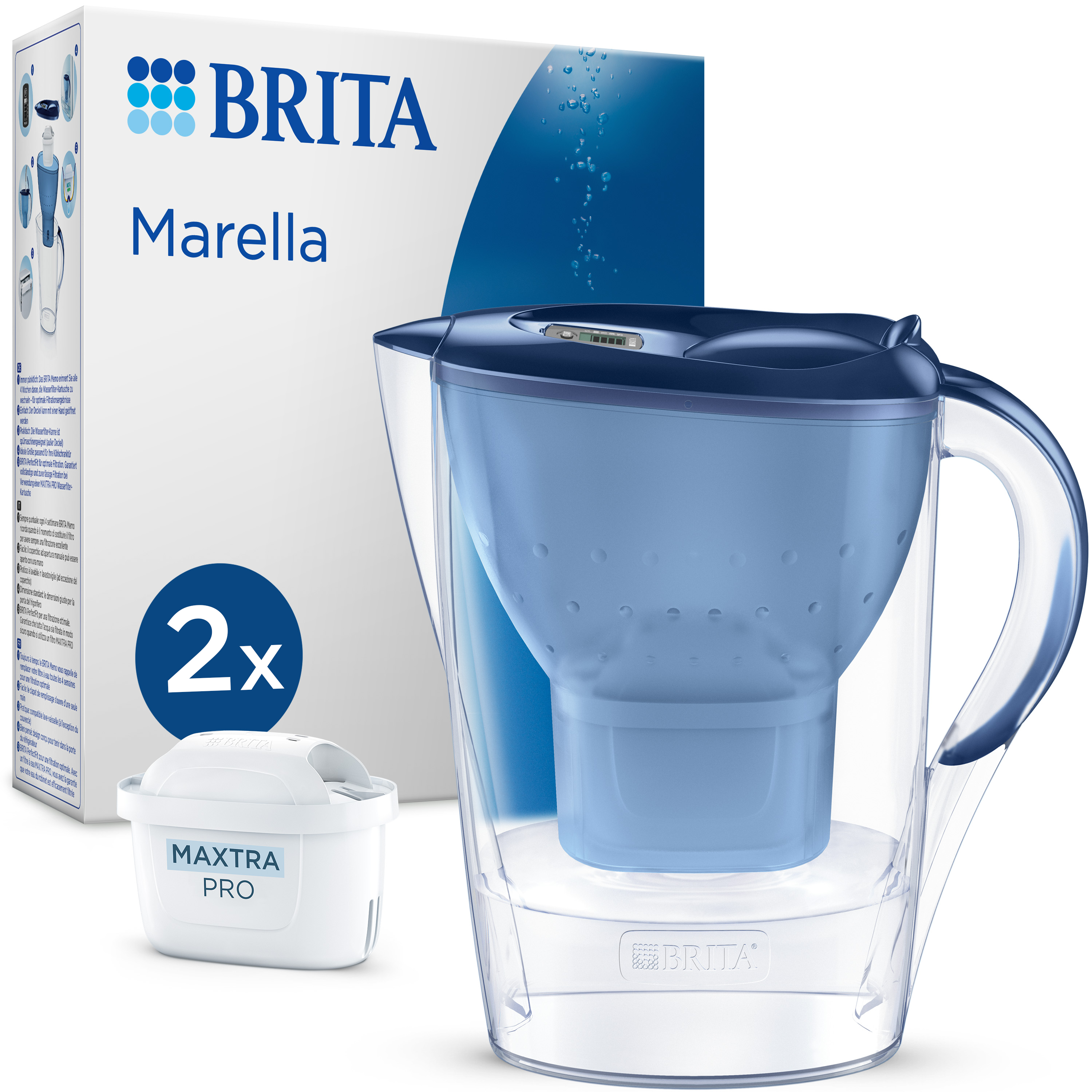 Jarra Filtrante BRITA Marella azul 2,4 L) com 2x Cartucho MAXTRA PRO PURE PERFORMANCE incluído 
