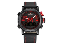 Relógio Masculino Naviforce de Pulso com Pulseira Pu, Resistente À Água, Movimento Duplo Quartz Eletrônico