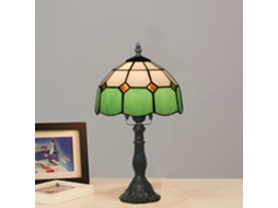 Abajur De Mesa Estilo Tiffany, Luminária De Cabeceira Mediterrânea, Cúpula De Vidro Colorido Com Base Resina Antiga