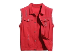 2026 chaleco Vaquero Casual Rotos para Hombre Clásico Camionero Sin Mangas Con Botones Talla S XL L Rojo