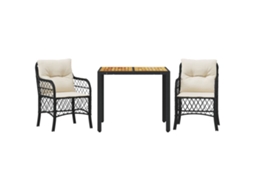 3 Pcs Conjunto de Bistrô com Almofadões Vime Pe Preto MAISON EXCLUSIVE