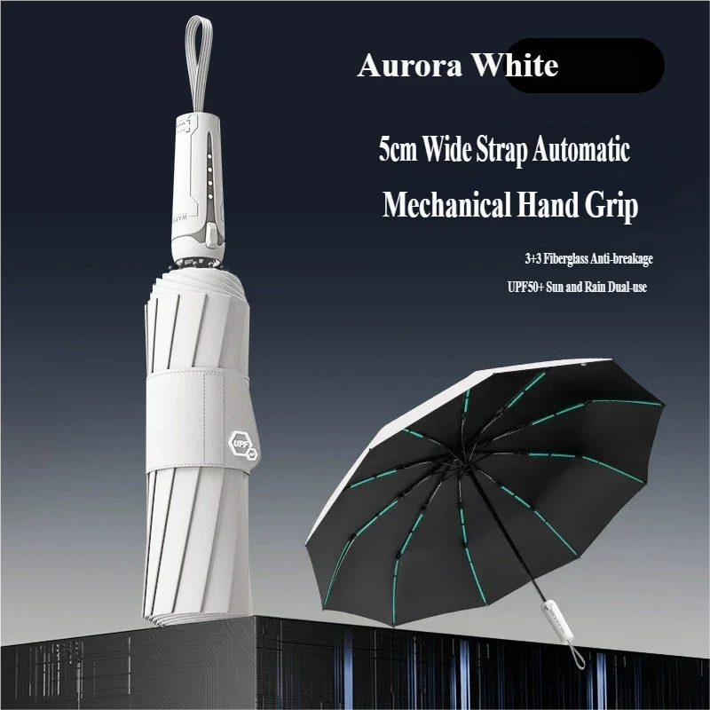 Guarda-chuva (branco 10k) Totalmente Automático E À Prova De Vento, Espesso E Reforçado, Protege Contra Chuva Forte E Sol, Tamanho Extra Grande.