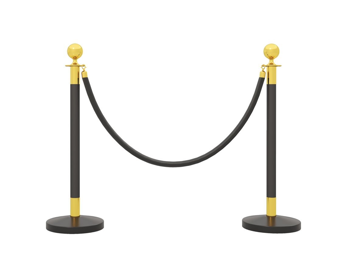 Postes Separadores Inox 96cm Base Preenchível Corda Veludo Preto