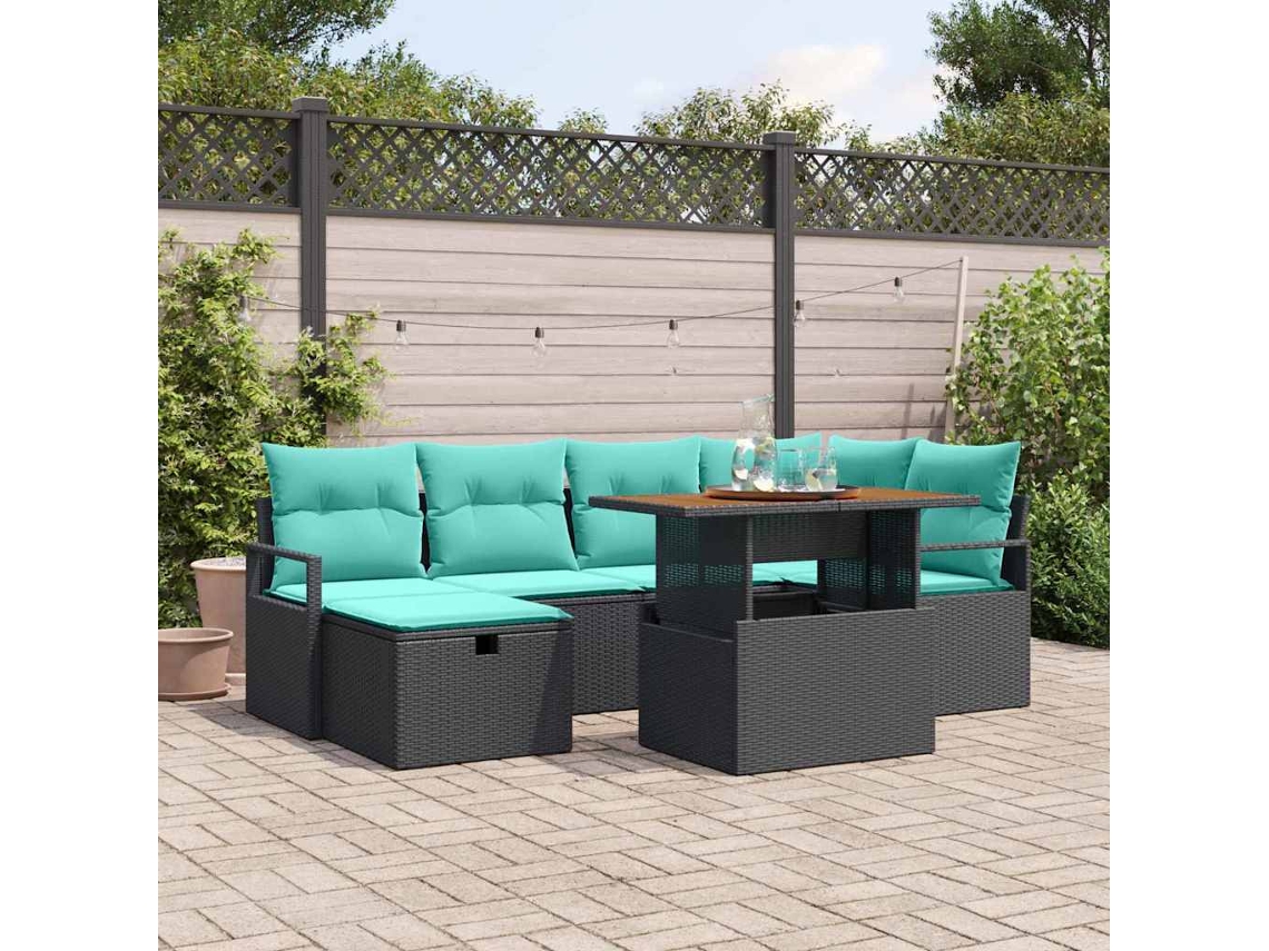 Vidaxl Conjunto De Sofá De Jardim 7 Unid. Preto Vime Pe