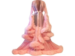 Vestido Largo Plumas Mangas Voladas para Fiestas de Despedida de Soltera Mujer Lpink L Rosa
