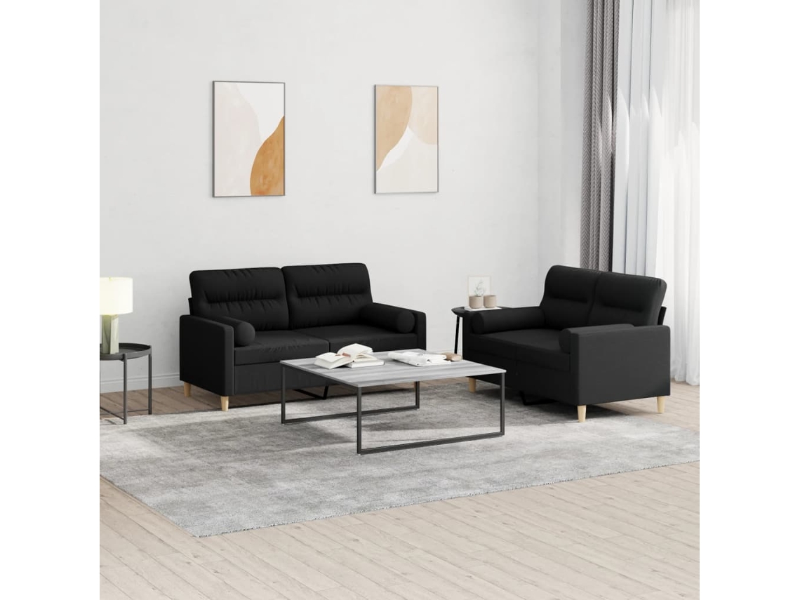 Vidaxl 2 Pcs Conjunto De Sofás Com Almofadas Tecido Preto