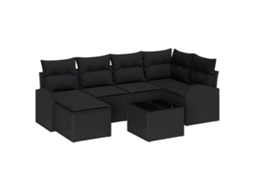 Conjunto 7 Móveis Para Exterior Vidaxl Preto Vime Pe (55 X 55 X 37 Cm)