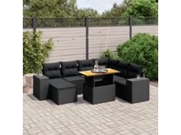 Vidaxl 8 Pcs Conjunto Sofás De Jardim Com Almofadões Vime Pe Preto
