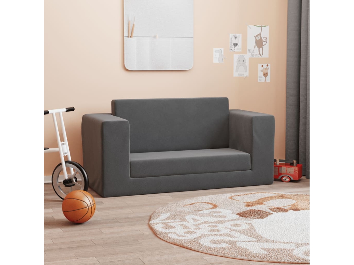 Vidaxl Sofá-cama Infantil De 2 Lugares Pelúcia Macia Antracite