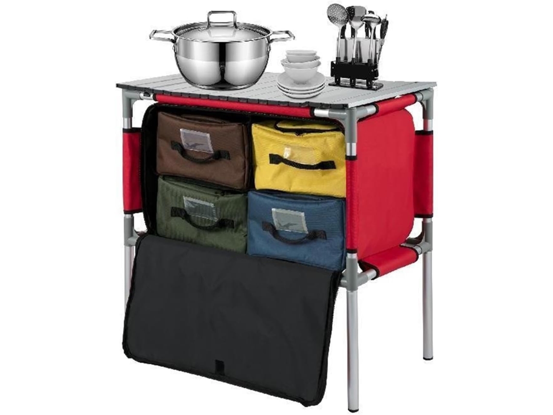 Mesa de cozinha SFUSHOS dobrável para camping, com suporte de armazenamento