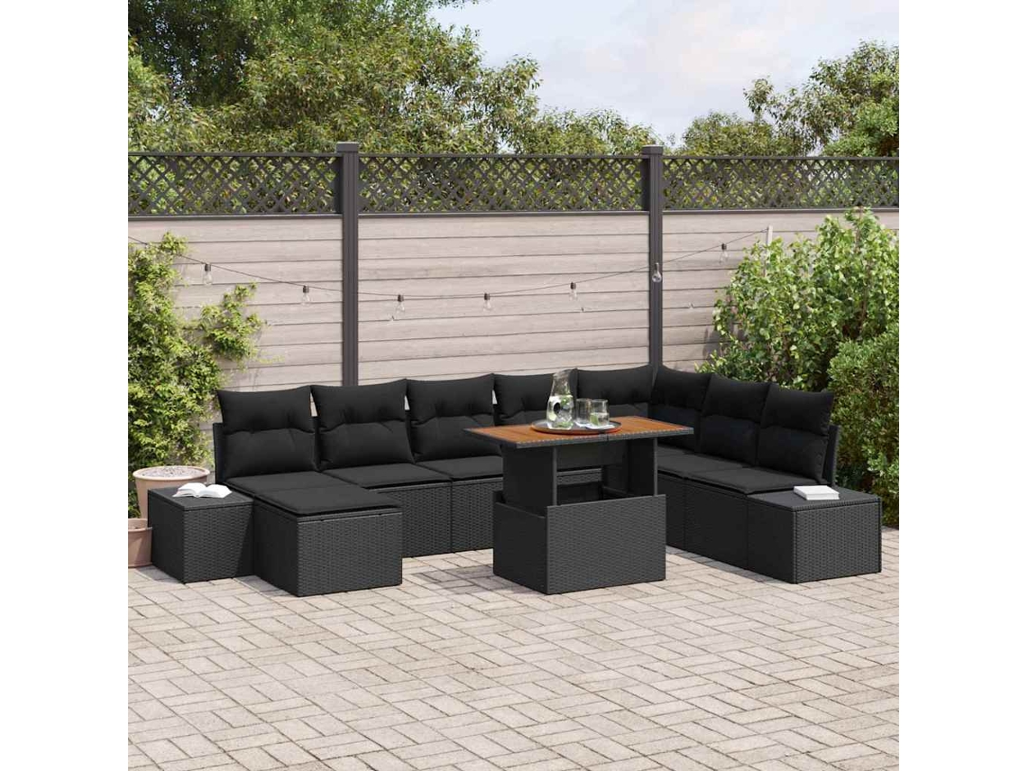 Vidaxl Conjunto De Sofá De Jardim 9 Unid. Preto Vime Pe