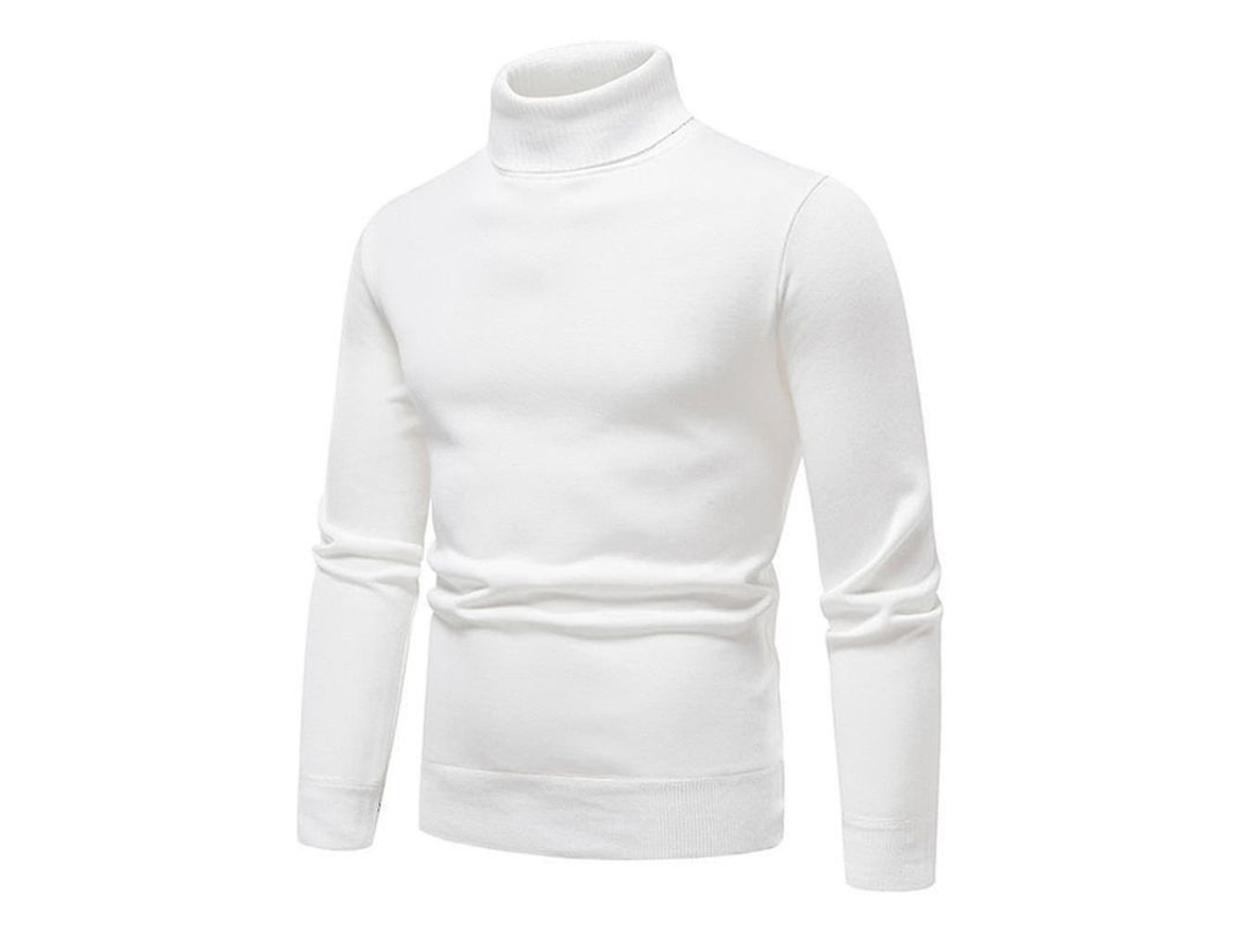 2026 jersey Hombre Cuello Alto Liso Invierno Slim Fit Tejido Grueso Calientito Pullover Básico Xnz XL Blanco