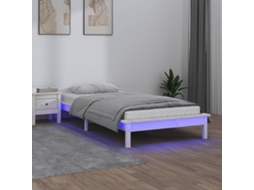 Estrutura De Cama C/ Luzes Leds 100x200cm Madeira Maciça Branco