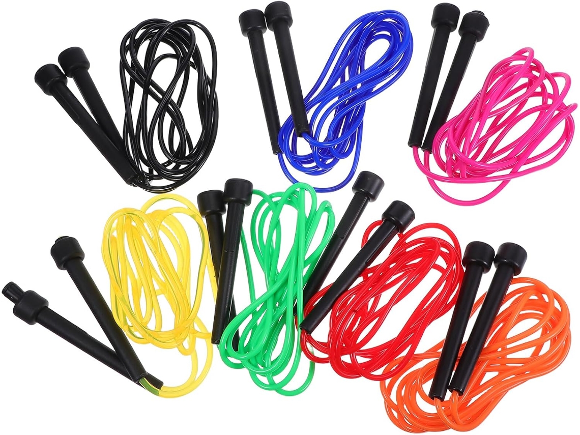 Corda De Pular Ajustável Em Velocidade, Conjunto De 7 Peças, Em Pvc Multicolorido Vermelho, Laranja, Amarelo, Verde