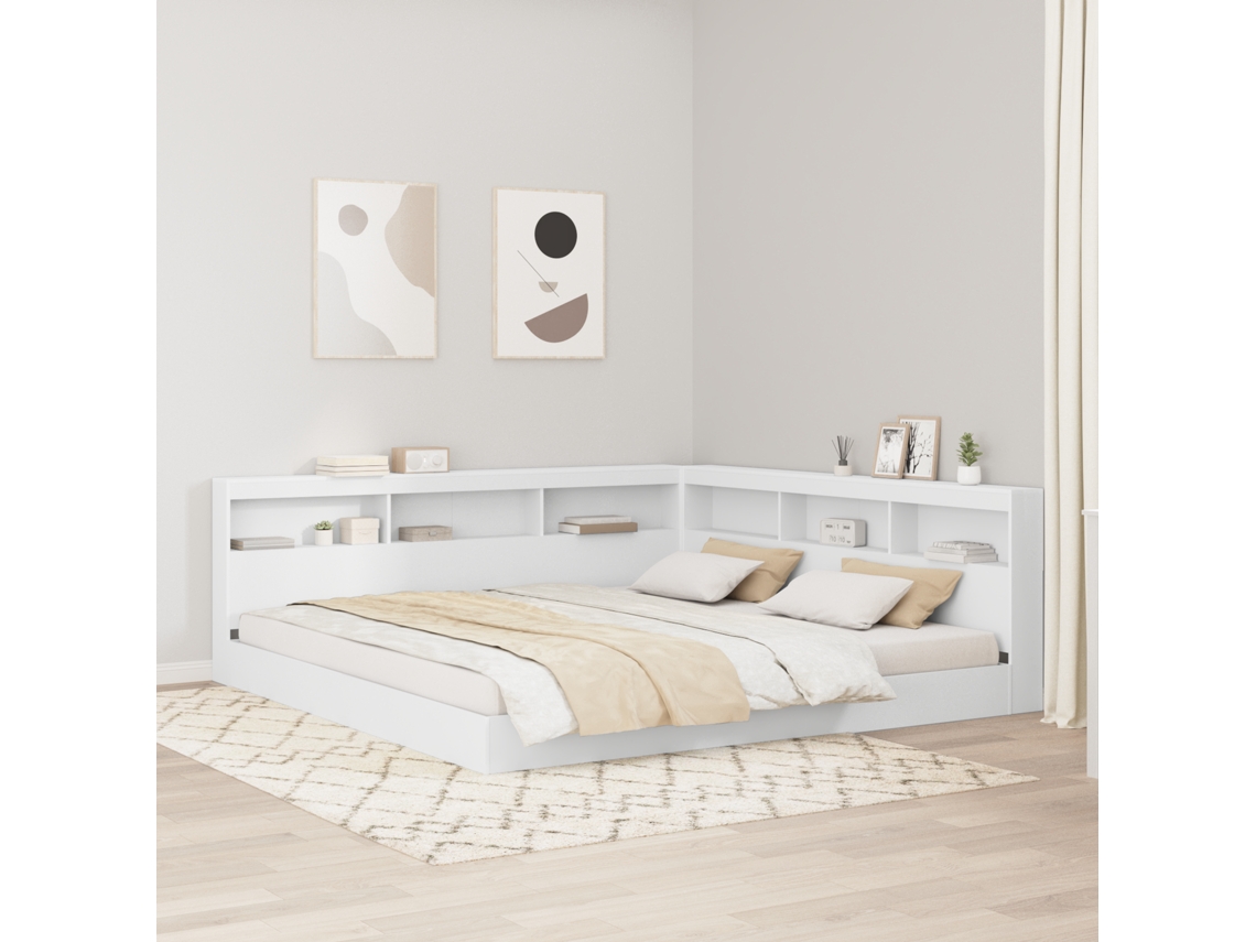 Cama Com Estante Branca 180x200 Cm Madeira Estruturada