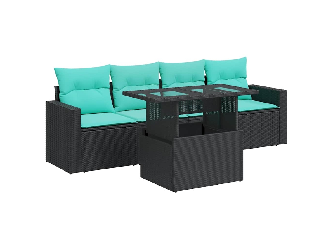 Conjunto Sofás de Jardim 5 Pcs com Almofadões Acácia e Vime Pe MAISON EXCLUSIVE (5 pcs)