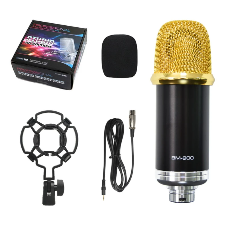 Microfone Condensador para Estúdios de Gravação de Karaokê e Transmissões Ao Vivo. MDUG (dourado)
