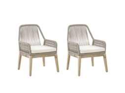 Conjunto De 2 Cadeiras Beliani Olbia De Madeira De Acácia Branco Creme 64x71x89