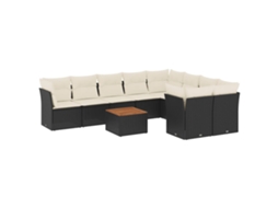 Conjunto de 10 sofás de jardim com almofadões Vime Pe Preto MAISON EXCLUSIVE