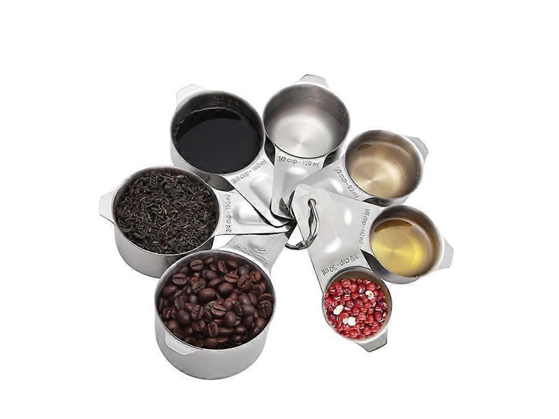 Conjunto De Medidores De Aço Inoxidável 18/8, 7 Peças, Capacidade 240ml, Marcas Gravadas, Alças Resistentes