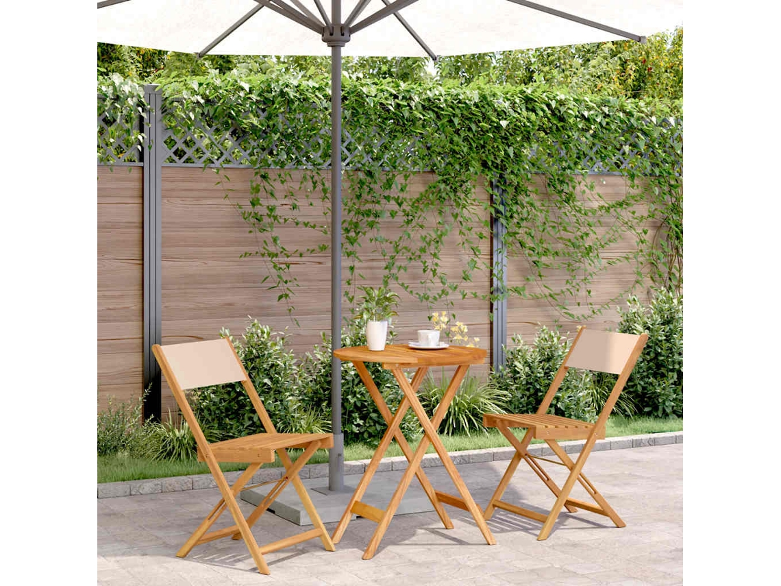 Vidaxl 3 Pcs Conjunto De Bistrô Tecido E Madeira Maciça Bege