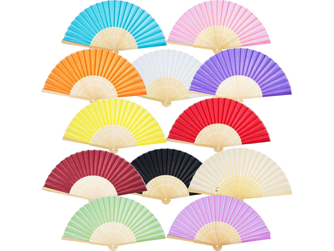 Conjunto de 12 Leques de Bambu e Seda para uso manual, decoração e eventos BRILVIBERA