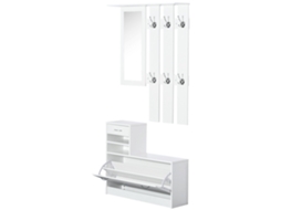 Móvel Cabide De Entrada 3 Peças Com Armário, Espelho, Sapateira E Gaveta 90x10x102 Cm Branco