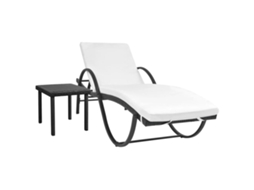 Espreguiçadeira Chaise Longue com Almofadão e Mesa Vime Pe Preto