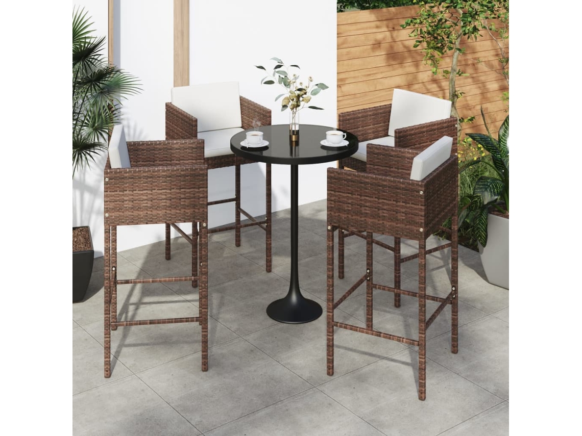 Bancos De Bar Com Almofadões 4 Pcs Vime Pe Castanho Dkd Home Decor