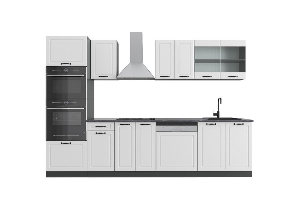 Cozinha R-Line, 300 cm com armário alto, sem bancada, Cottage branco/antracite, Vicco