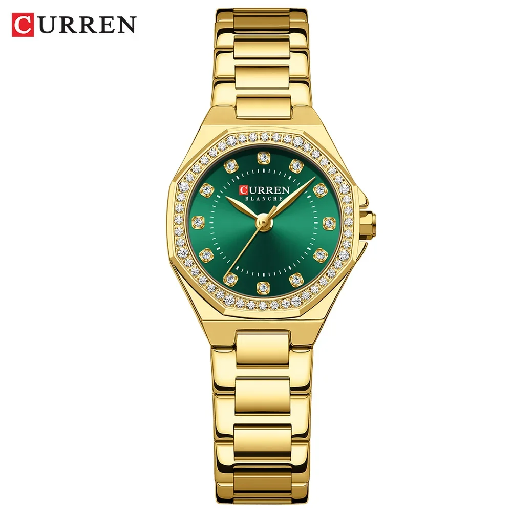 Relógio Feminino Com Diamantes (verde): Elegante E Sofisticado, Em Aço Inoxidável, Resistente À Água.