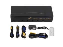 Aetheria switch Kvm Vga 4 em 1 com Resolução 1920x1440, 4 Portas Usb e 2 Modos de Comutação