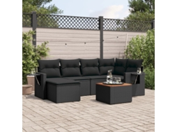 Vidaxl 7 Pcs Conjunto De Sofás P/ Jardim C/ Almofadões Vime Pe Preto