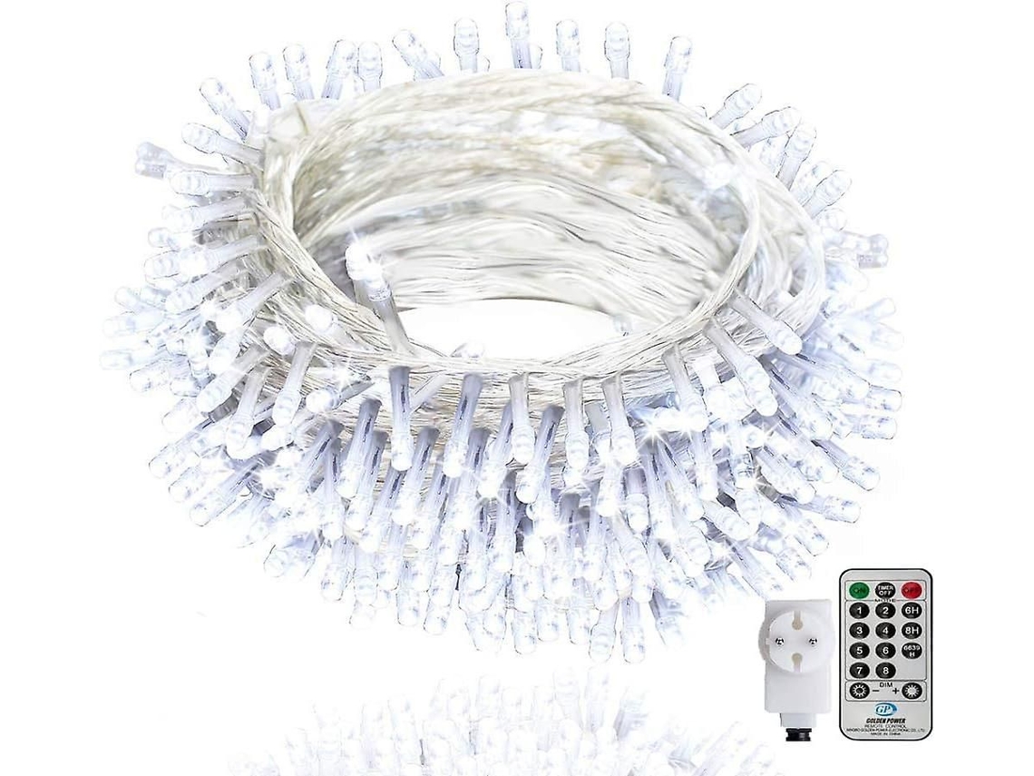 Cordão De Luzes Externas Branco, 100m, Com Controle Remoto E Timer