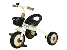 Triciclo Para Crianças De 2 A 5 Anos, Banco Ajustável Em Altura, Campainha, Cesto De Bicicleta, Quadro Metálico, Branco Cs