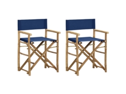 Cadeiras De Realizador Dobráveis 2 Pcs Bambu E Tecido Azul Dkd Home Decor