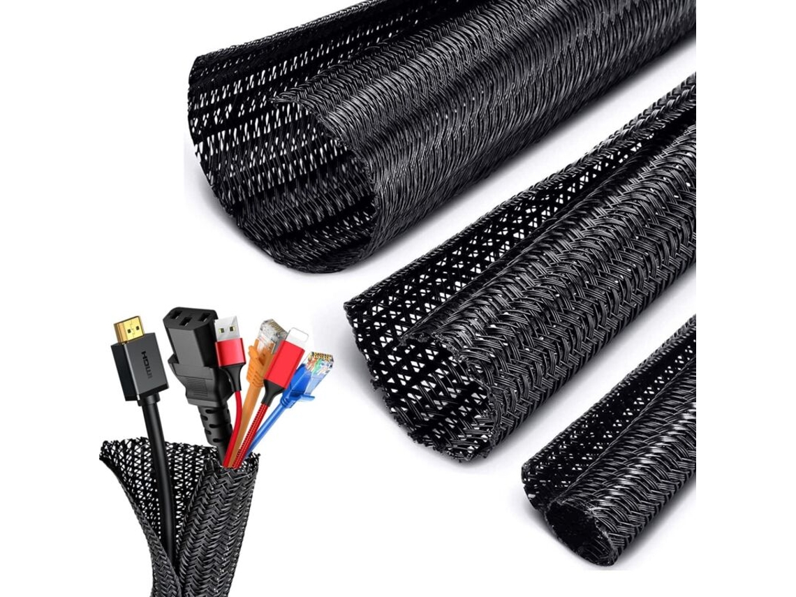 Protetor de Cabo Ajustável 3m Φ16 30mm em Pet Trançado Macio para Cabos de Carro, Tv e Computador AQUAFORGE