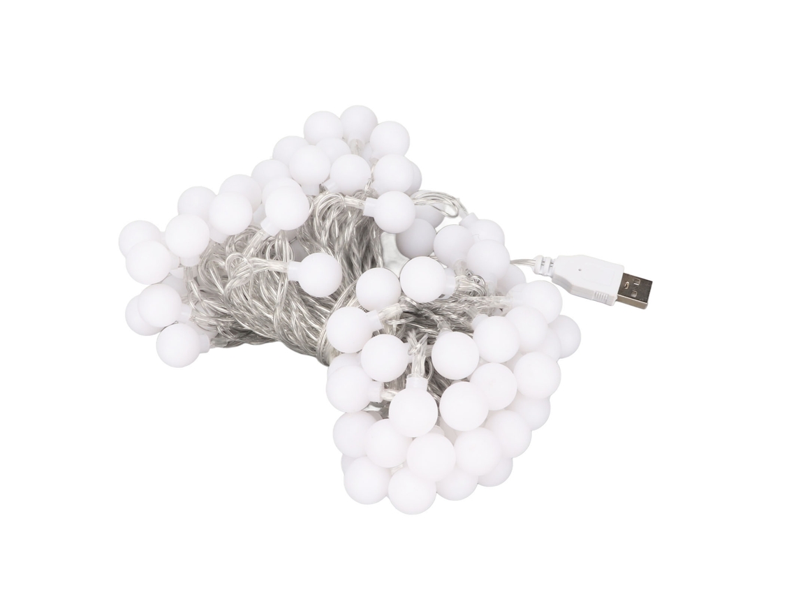 Luzes de Cadeia Mali de Bolas À Prova D'água com Porta Usb Led Branco Quente 10m
