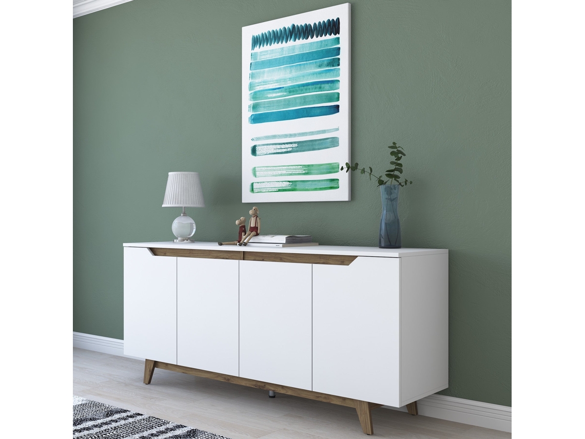 Aparador Oslo Branco E Nogueira 180 X 78,6 X 45 Cm Design Nórdico Leve Me Contigo